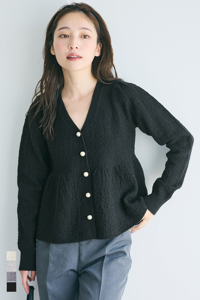 細閃針織V領開衫