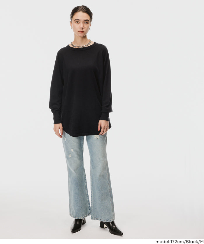 圓弧下擺長袖針織上衣