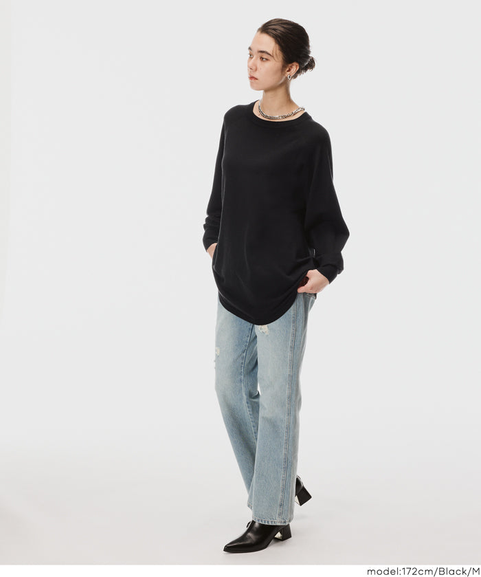 圓弧下擺長袖針織上衣