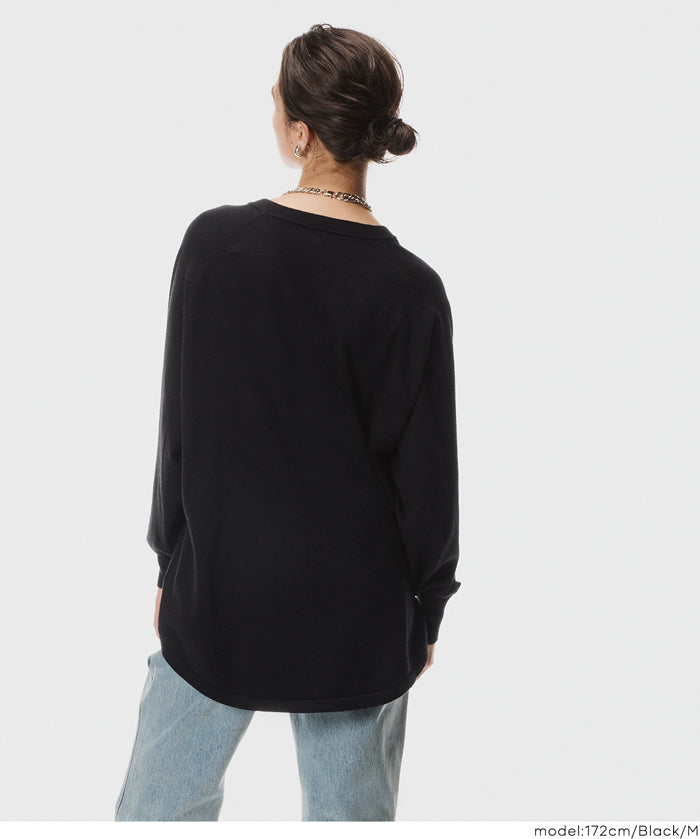 圓弧下擺長袖針織上衣