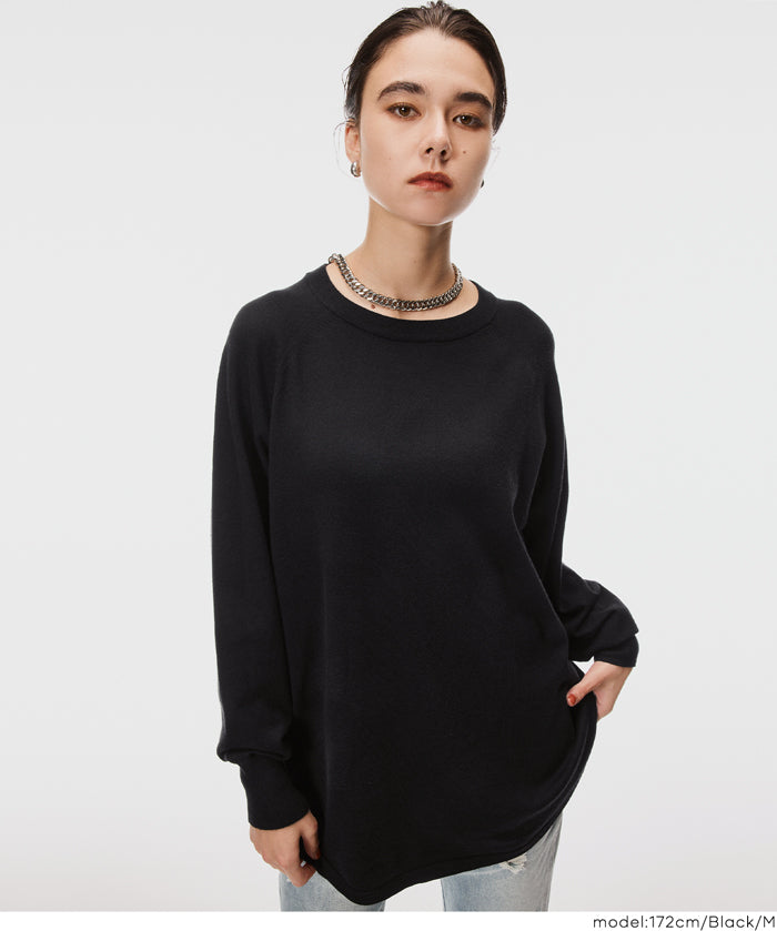 圓弧下擺長袖針織上衣