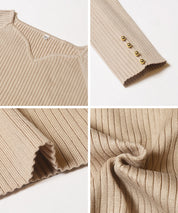 Heart-shaped collar long-sleeved knitted top