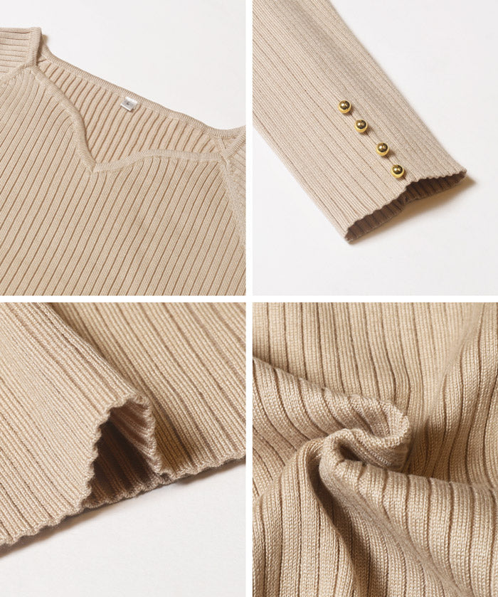 Heart-shaped collar long-sleeved knitted top