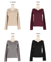 Heart-shaped collar long-sleeved knitted top