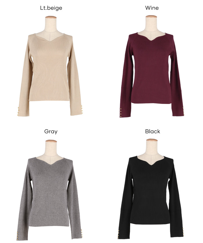 Heart-shaped collar long-sleeved knitted top