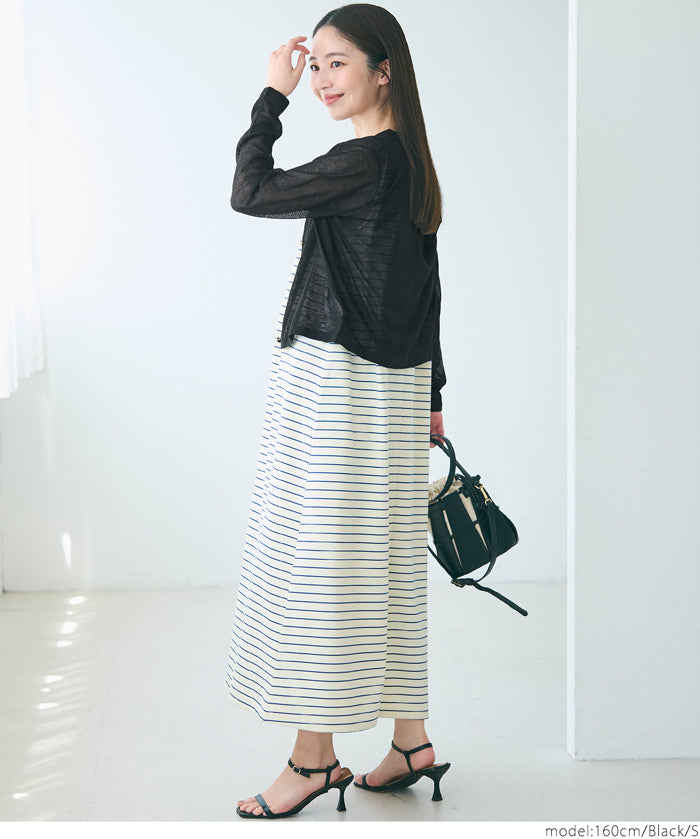 Temperament gold button sheer thin knitted long-sleeved cardigan