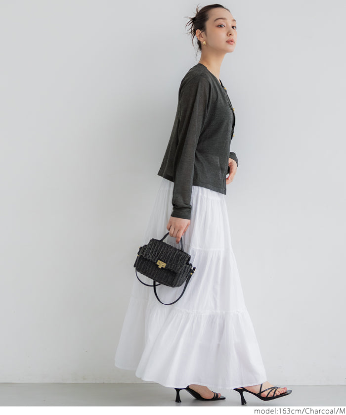 Temperament gold button sheer thin knitted long-sleeved cardigan