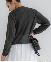 Temperament gold button sheer thin knitted long-sleeved cardigan