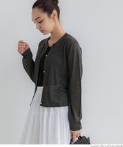 Temperament gold button sheer thin knitted long-sleeved cardigan