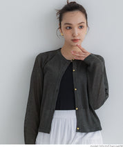 Temperament gold button sheer thin knitted long-sleeved cardigan