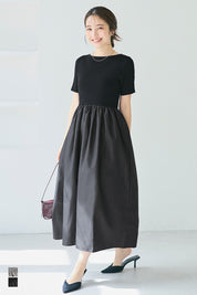 Boat Neck Knit Top Panel Dress