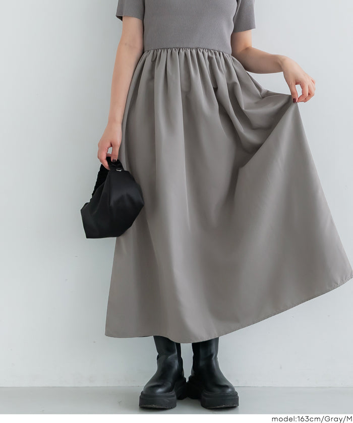 Boat Neck Knit Top Panel Dress