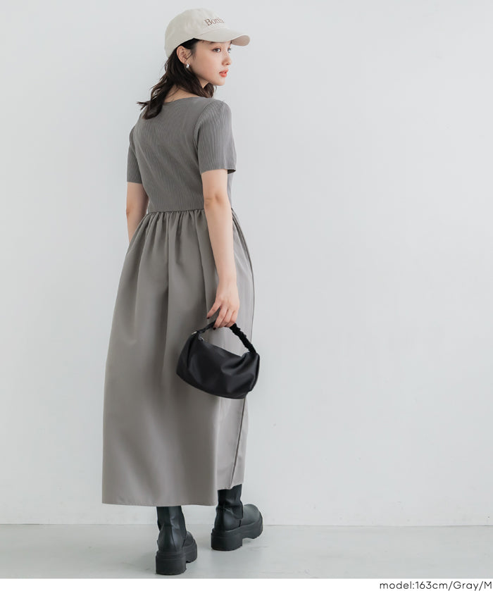 Boat Neck Knit Top Panel Dress
