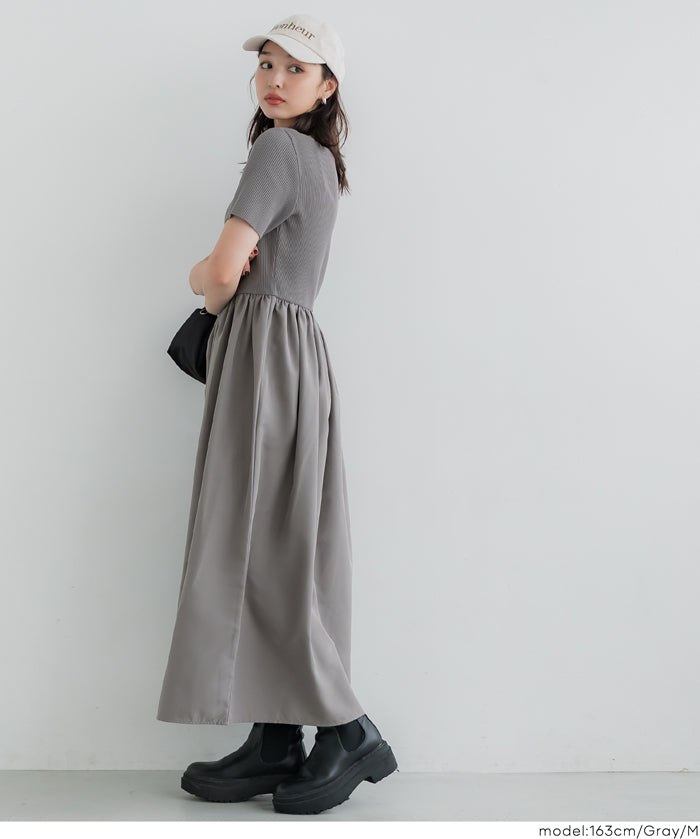 Boat Neck Knit Top Panel Dress