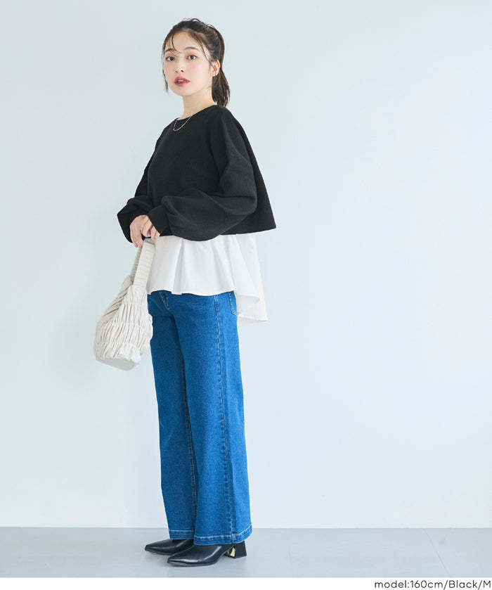 Two-piece knitted cardigan with a bow at the back + inner shirt