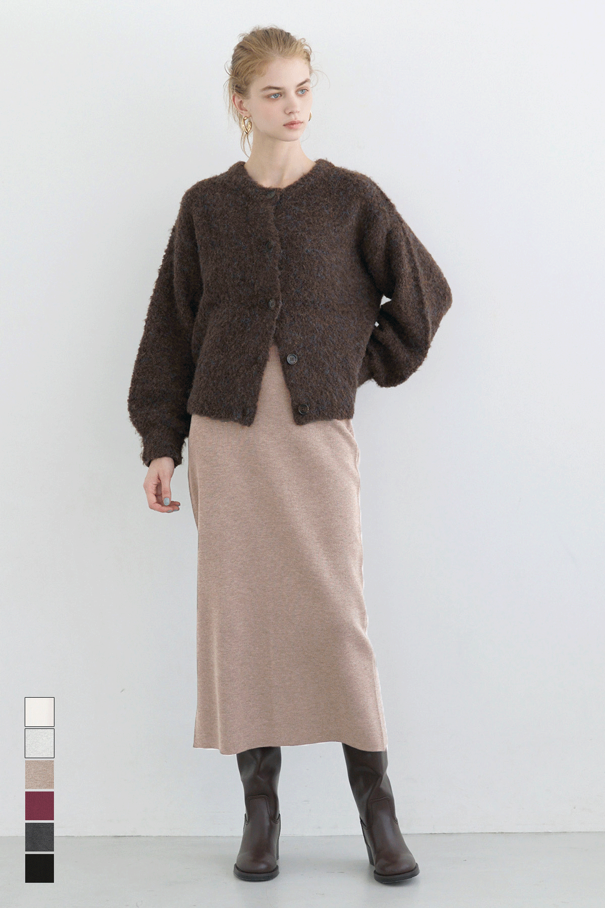 Milan rib back slit pencil skirt