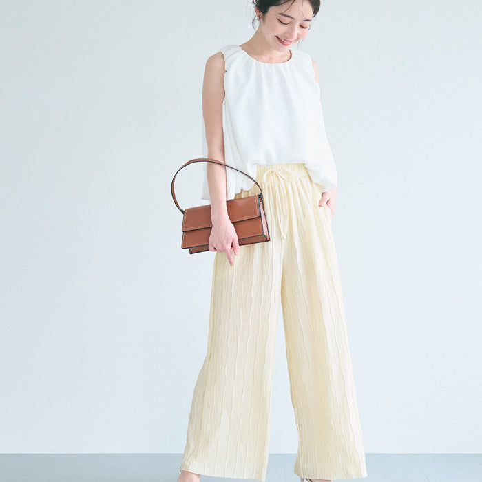 日系寬版 水波紋薄款多色休閒褲  (Wave pleated pants)