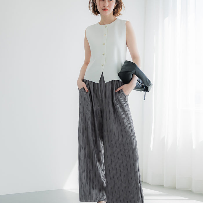 日系寬版 水波紋薄款多色休閒褲  (Wave pleated pants)