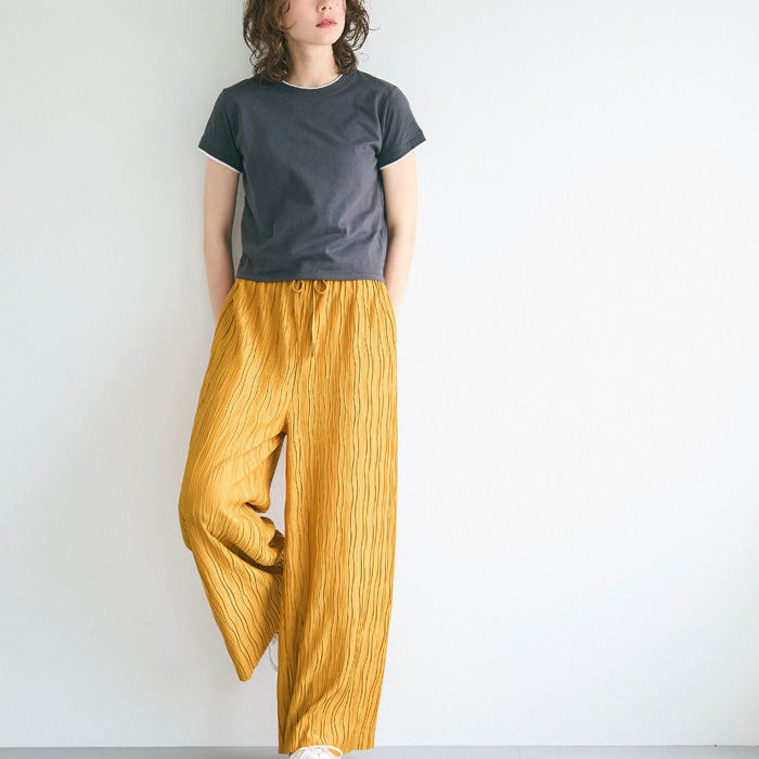 日系寬版 水波紋薄款多色休閒褲  (Wave pleated pants)