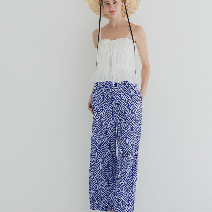 日系寬版 水波紋薄款多色休閒褲  (Wave pleated pants)
