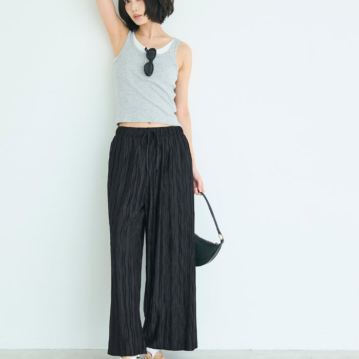 日系寬版 水波紋薄款多色休閒褲  (Wave pleated pants)