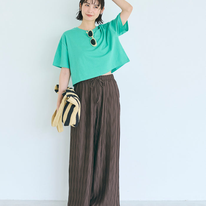 日系寬版 水波紋薄款多色休閒褲  (Wave pleated pants)