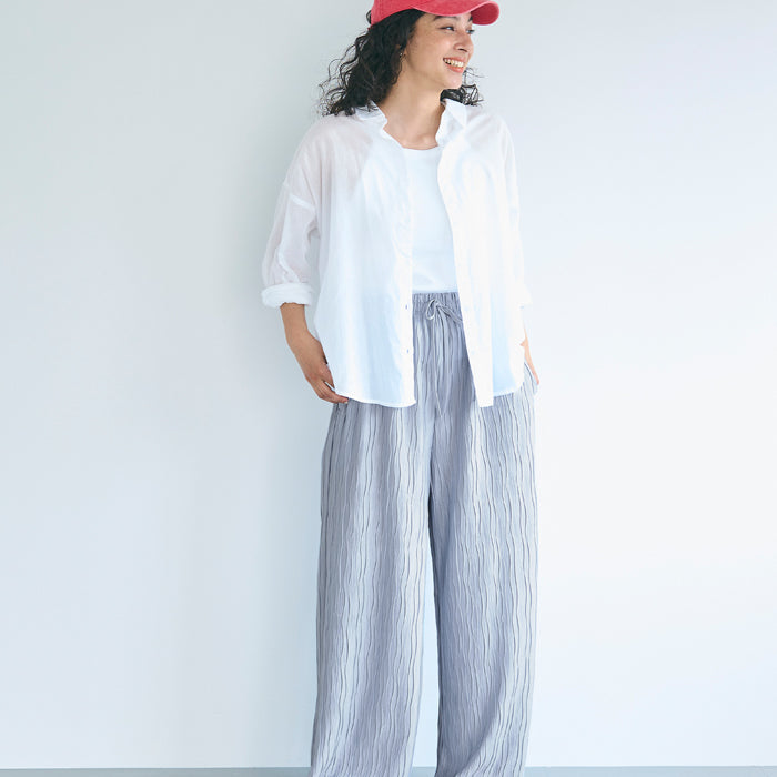 日系寬版 水波紋薄款多色休閒褲  (Wave pleated pants)