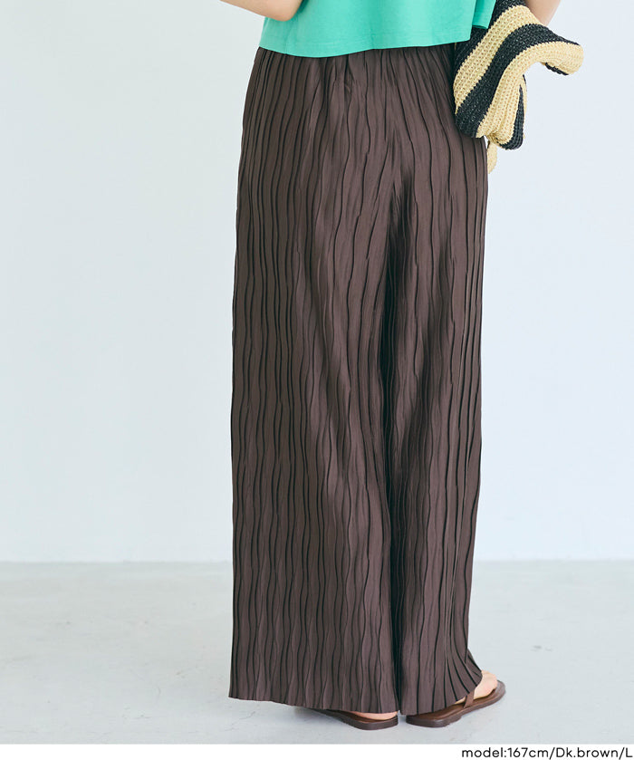 日系寬版 水波紋薄款多色休閒褲  (Wave pleated pants)