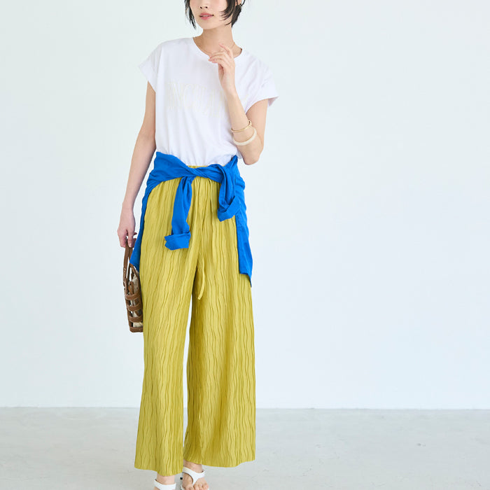 日系寬版 水波紋薄款多色休閒褲  (Wave pleated pants)