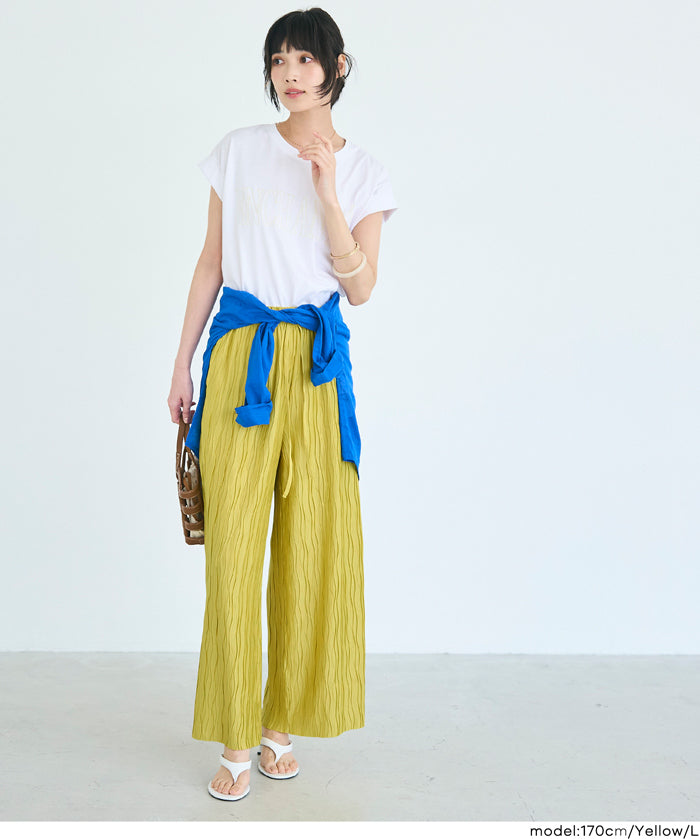 日系寬版 水波紋薄款多色休閒褲  (Wave pleated pants)