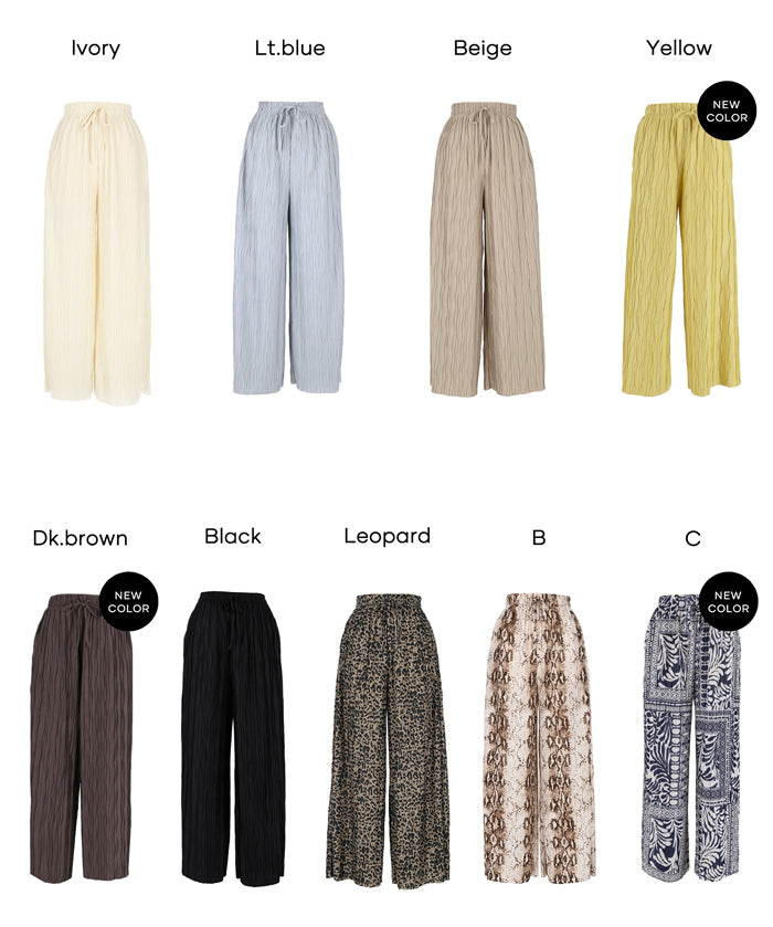 日系寬版 水波紋薄款多色休閒褲  (Wave pleated pants)