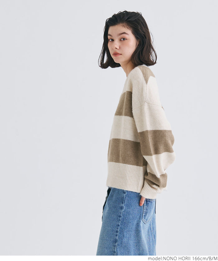 Women's fluffy yak-style ribbed crew neck knit (Not available for mail order)