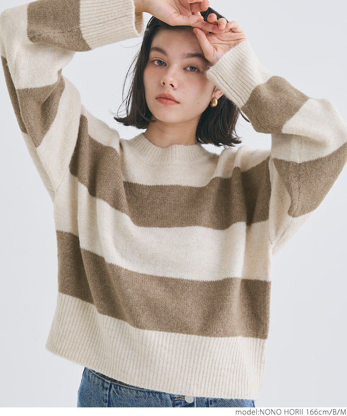 Women's fluffy yak-style ribbed crew neck knit (Not available for mail order)