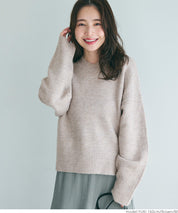 Women's fluffy yak-style ribbed crew neck knit (Not available for mail order)