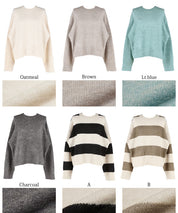 Women's fluffy yak-style ribbed crew neck knit (Not available for mail order)