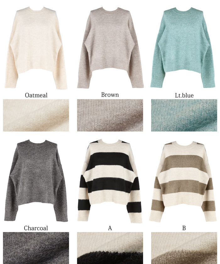 Women's fluffy yak-style ribbed crew neck knit (Not available for mail order)