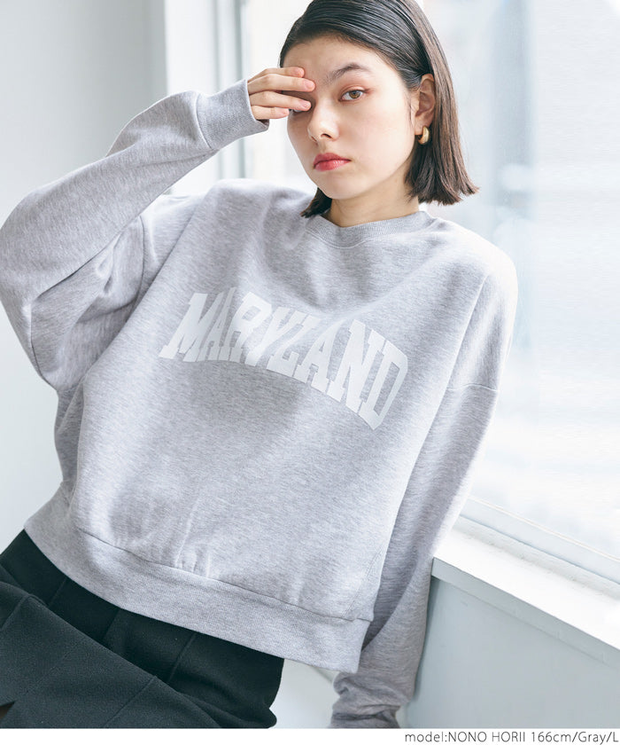 Flocked logo cropped brushed sweatshirt