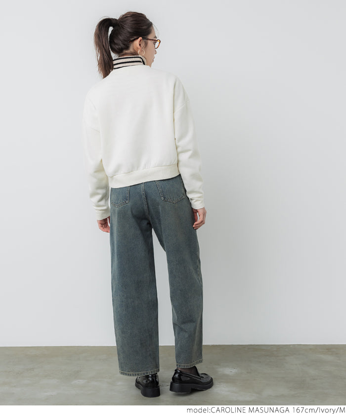 Flocked logo cropped brushed sweatshirt