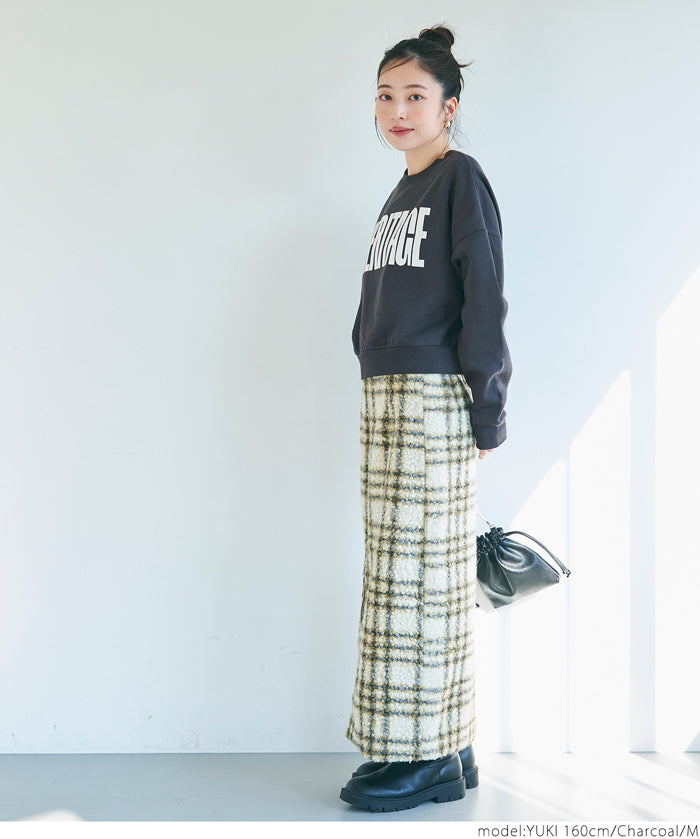 Flocked logo cropped brushed sweatshirt