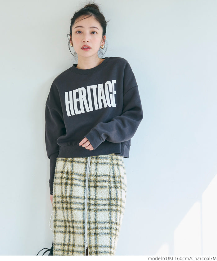 Flocked logo cropped brushed sweatshirt