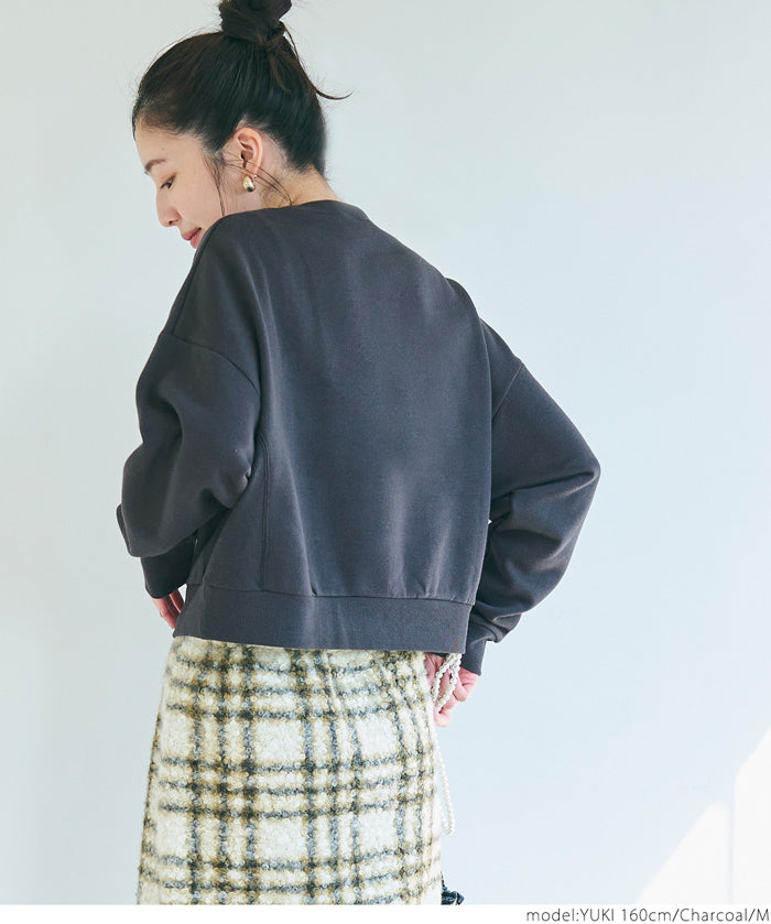 Flocked logo cropped brushed sweatshirt