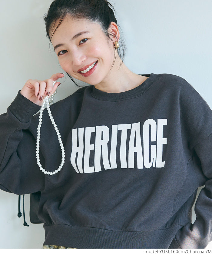 Flocked logo cropped brushed sweatshirt