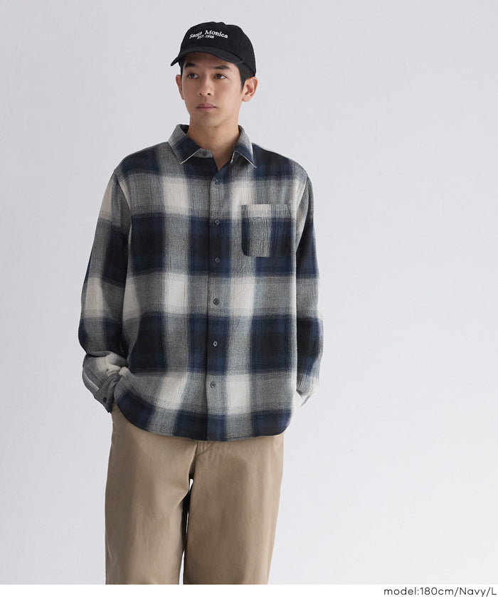 ［特價$259→$199］男裝文青格紋長袖襯衫