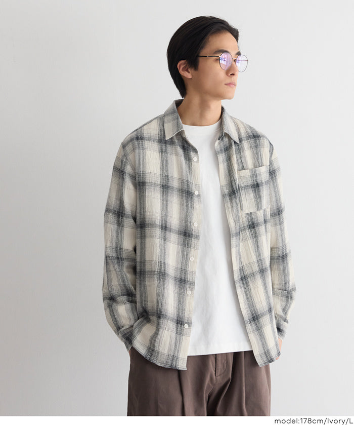 ［特價$259→$199］男裝文青格紋長袖襯衫