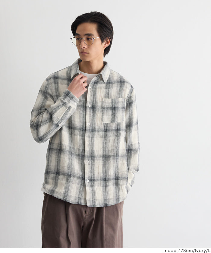 ［特價$259→$199］男裝文青格紋長袖襯衫