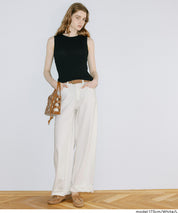 【可配套】反摺設計棉質白色闊腿褲(Cotton roll-up pants)