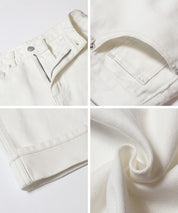 【可配套】反摺設計棉質白色闊腿褲(Cotton roll-up pants)