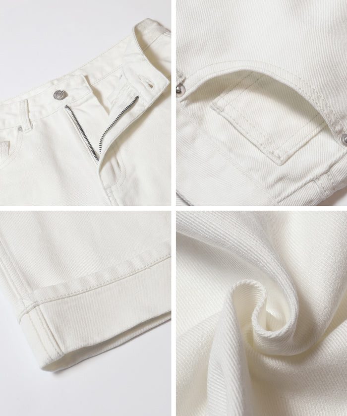 【可配套】反摺設計棉質白色闊腿褲(Cotton roll-up pants)