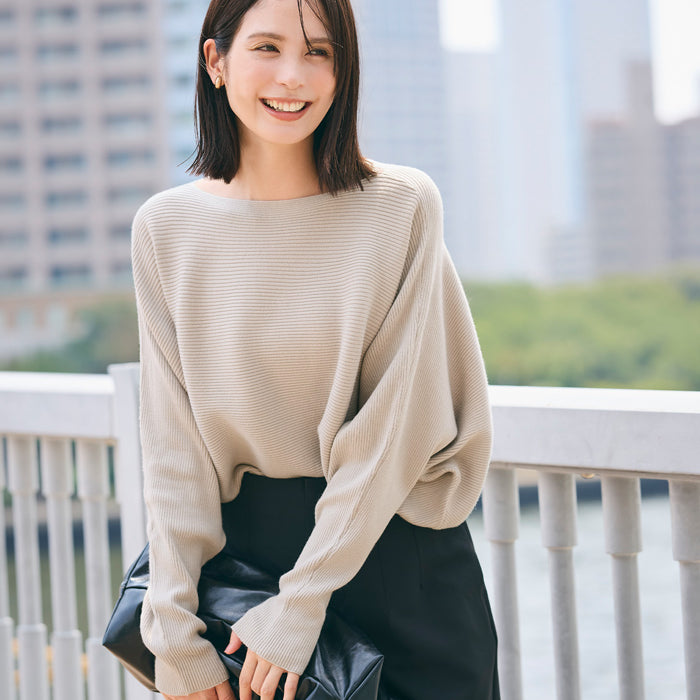 新色登場!【蝙蝠袖系列】氣質船領針織毛衣