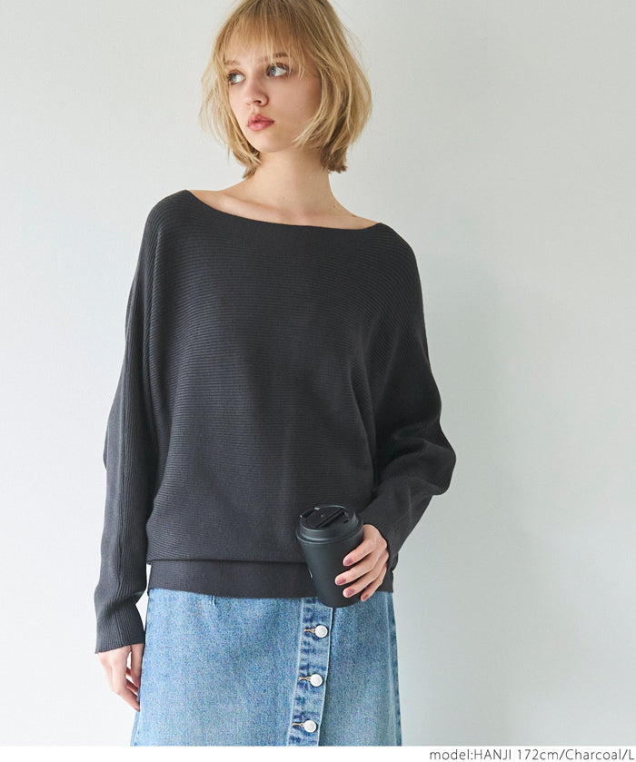 Dolman sleeve and boat neck knit